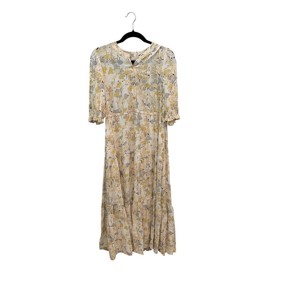 Spartina 449 Floral Midi Dress Medium Yellow Excellent Tiered Boho